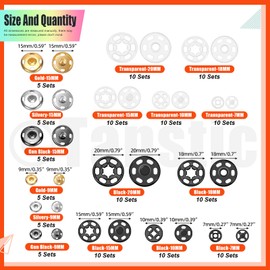 Tanstic 130 Sets Sew-on Snap Buttons Plastic and Metal Sew on Snaps Invisible Sewing on Snap Buttons for Sewing Clothing(7mm 9mm 10mm 15mm 18mm 20mm)