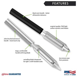 Rada Cutlery Deluxe Vegetable Peeler, Made in USA, Silver Handle