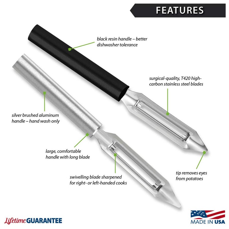 Rada Cutlery Deluxe Vegetable Peeler, Made in USA, Silver Handle