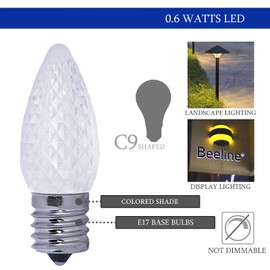 DYSMIO Decorative Colored Christmas Replacement LED Light Bulb 0.6 W, 120 V, C9 Type Bulb Design, Commercial Grade E 17 Socket with Damp Rating (White, 25 Pack)