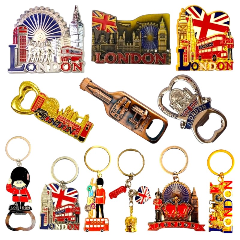 12 London Souvenir Magnets Keyring - Union Jack Magnet Key