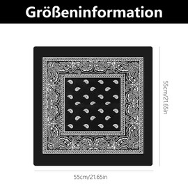 Bandana for Men and Women, Neckerchief for Women, Bandana Black, for Unisex Scarf Binding Cloth, Headwear, Hair, Scarf, Paisley Pattern (Black, 55 x 55 cm)