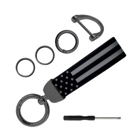 RBOKO American Flag Car Keychain Accessories with Zinc Alloy Suit, Universal Key Fob Keychain Leather for Men and Women (Black)