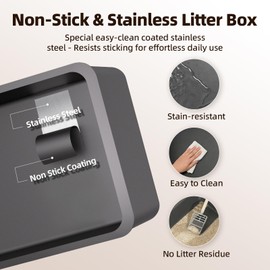 EchoSmile Stainless Steel Cat Litter Box with Lid, Large Enclosed Litter Box Top Entry for Cats & Kitty, Non Stick Metal Litter Box with Scoop & Foot Pedal, Odor Free, Anti-Leakage, Grey