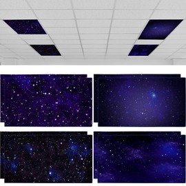 ROCEEI 8 Pcs 4 x 2 Feet Fluorescent Light Covers Magnetic Light Cover Classroom Light Filters Fluorescent Light Filters for Ceiling Lights Classroom Office(Night Sky)