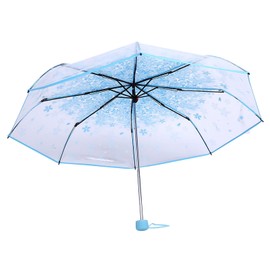 QANYEGN Clear Girls Umbrella, Transparent Folding Fashionable Princess Umbrella, Four Colors for Kids Boys Toddlers (Blue)