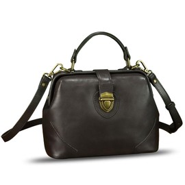 Genuine Leather Small Purses and Handbags for Women Designer Vintage Doctor Style Crossbody Bag Shoulder Satchel Phone Bag (Dark Coffee)