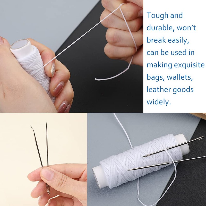 32 Yards Waxed Thread with Leather Hand Sewing Needles,150D Flat