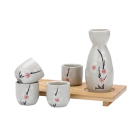 I-MART Japanese Sake Set, Ceramic Saki Cup Set with 1 Sake Carafe, 4 Sake Cups and 1 Tray