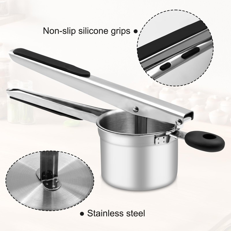 BSDLZCH Heavy-Duty Potato Masher with 3 Interchangeable Cutter Plates, Food-Grade