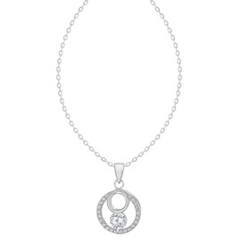 Tuscany Silver Women's Sterling Silver Cubic Zirconia 13.3 x 20.4 mm Double-Circle Pendant on 1.5 mm Diamond Cut Adjustable Trace Chain Necklace of Length 42 cm/16.5 Inch-45 cm/17.75 Inch