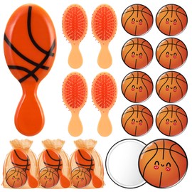 Wonderjune 12 Set Basketball Gifts Set Basketball Compact Mirror Basketball Mini Hair Brush with Gift Bags Basketball Party Favors for Girls Women Basketball Player Team Sports Lover