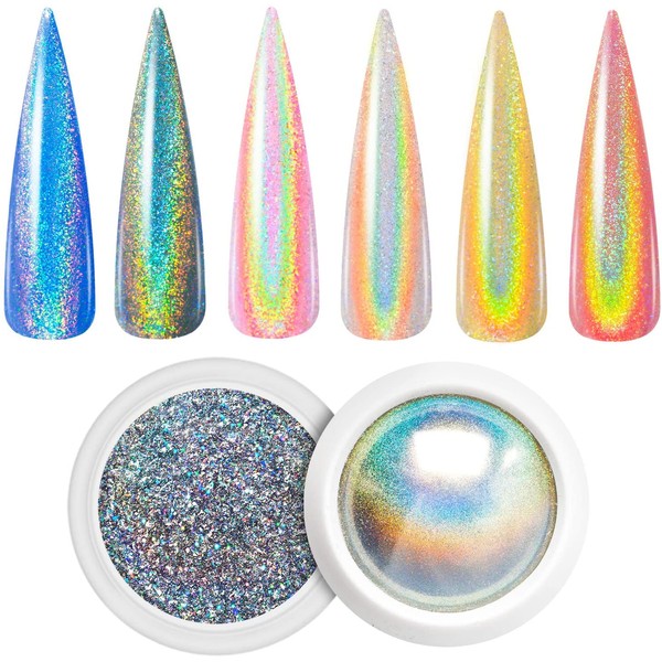 Holographic Chrome Nail Powder, Unicorn Mirror Effect Premium Salon Rainbow Nail Glitter Manicure Pigments, 0.04oz/1g