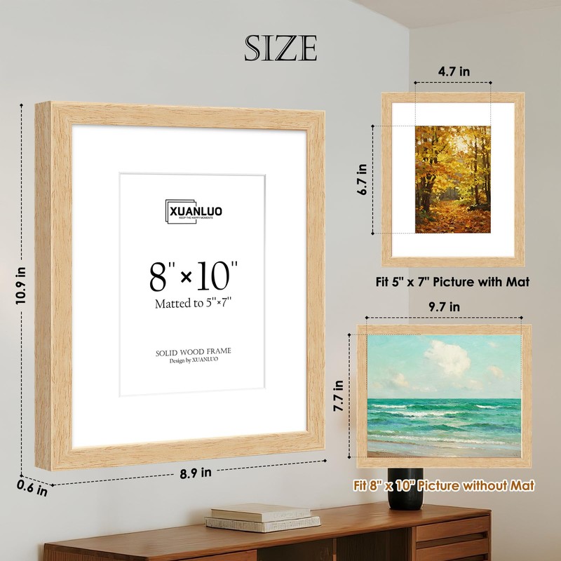 XUANLUO 1 Pack 10x8 Picture Frame,Natural Oak Wood Photo Frames