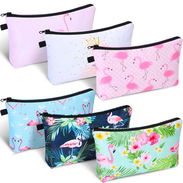 6 Pieces Makeup Bag Toiletry Pouch Waterproof Cosmetic Bag with Zipper Travel Packing Bag 8.7 x 5.3 Inch Small Cosmetic Bag Accessory Organizer for Women and Men (Flamingo Style)