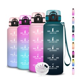 Wasserflasche - 1.5 liter- Trinkflasche Sport, Trinkflasche Auslaufsicher, Wasserflasche mit Zeitmarkierung, mit Filter, Trinkflaschen Kohlensäure Geeignet, Leicht zu Reinigen, für Fitness, Fahhrad