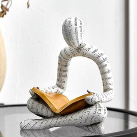 Home Decor Pulp Reading Thinker Statue Aesthetic Sculpture Room Decor Modern Abstract Decoration on Shelf Table Desk for Living Room Office Bedroom (White)