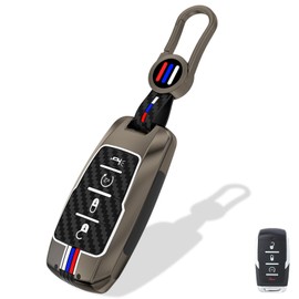 Aoocar 4 Button Heavy Metal Key Fob Cover, Compatible with 2019-2025 Dodge Ram 1500 2500 3500 etc, Key Holder with Carbon Fiber Pattern, 4-Button (1 PCS)