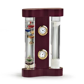 Desktop Combo Weather Station | Galileo Thermometer | Precision Quartz Clock | Analog Hygrometer | Fitzroy Storm Glass | Gift for at-Home Meteorologist | Cherry Wood | 7” Tall