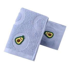YiLUOMO 100% Cotton Hand Towel Set of 2 Bubble Pattern with Cute Avocado Embroidery Soft Absorbent Decorative Towel for Bathroom 13 x 29 Inch (Blue)