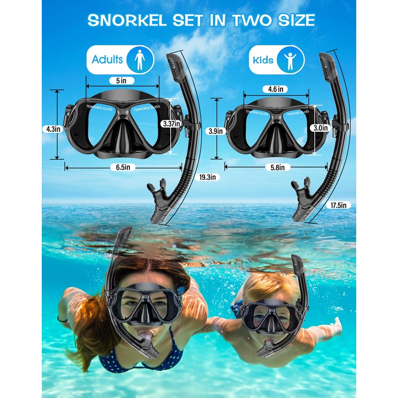 Greatever Dry Snorkel Set,Panoramic Wide View,Anti-Fog Scuba Diving Mask,Professional Snorkeling