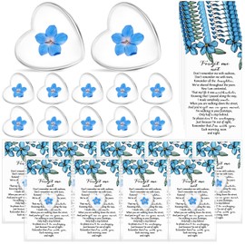 Cunno 25 Sets Forget-me-not Flower Gift Set, Heart-shaped Dried Pressed Flower Keepsakes with Sympathy Cards and Bags, Memorial Remembrance Tokens for Funeral, Wedding, Baptism Ornament Favors