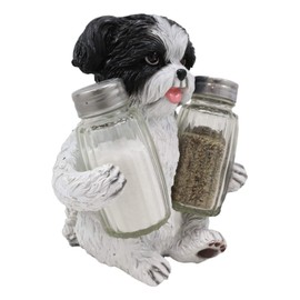 Ebros Gift Realistic Adorable Hugging Pooch Shih Tzu Mini Toy Breed Dog Decorative Glass Salt Pepper Shakers Holder Resin Figurine 6"Tall Animal Pet Pal Kitchen Helper Spice Organizer Accent Statue