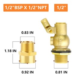 GASHER 1PCS 1/2" 304 Stainless Steel Float Ball Valve with 1/2"G Female x 1/2"NPT Male Adapter, DN15 Adjustable Water Tank Float Ball Valve for Stock Tank Pool Water Level Control