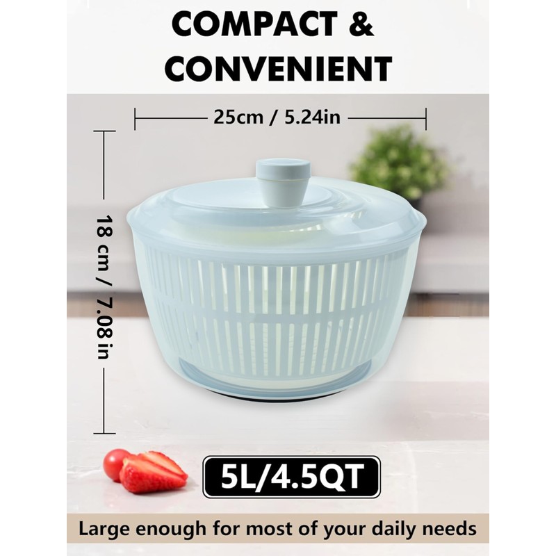 OPTIVICE Plastic 5L Salad Spinner Large | Large Capacity with
