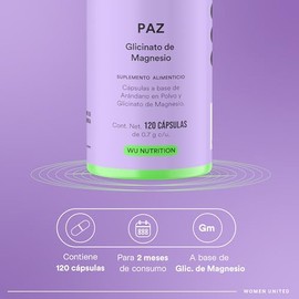WU Nutrition PAZ Glicinato de Magnesio + Arándano | Bisglicinato Puro de Alta Absorción para Dormir, Relajación y Descanso | Suplemento para Mujer Sin
