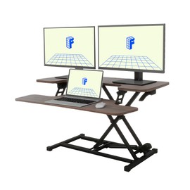 FLEXISPOT 35" Height Adjustable Standing Desk Converter Sit-to-Stand Desk Riser for Home and Office Computer Workstation with Wide Keyboard Tray, Walnut Color