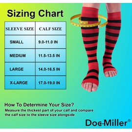 Doc Miller Calcetines de Compresión de Punta Abierta (1 par) 15-20 mmHg Medias de Compresión Para Ejercicio, Recuperación, Dolores, Varices, Mangas para Pantorrillas (Rojo Negro, X-Grande)