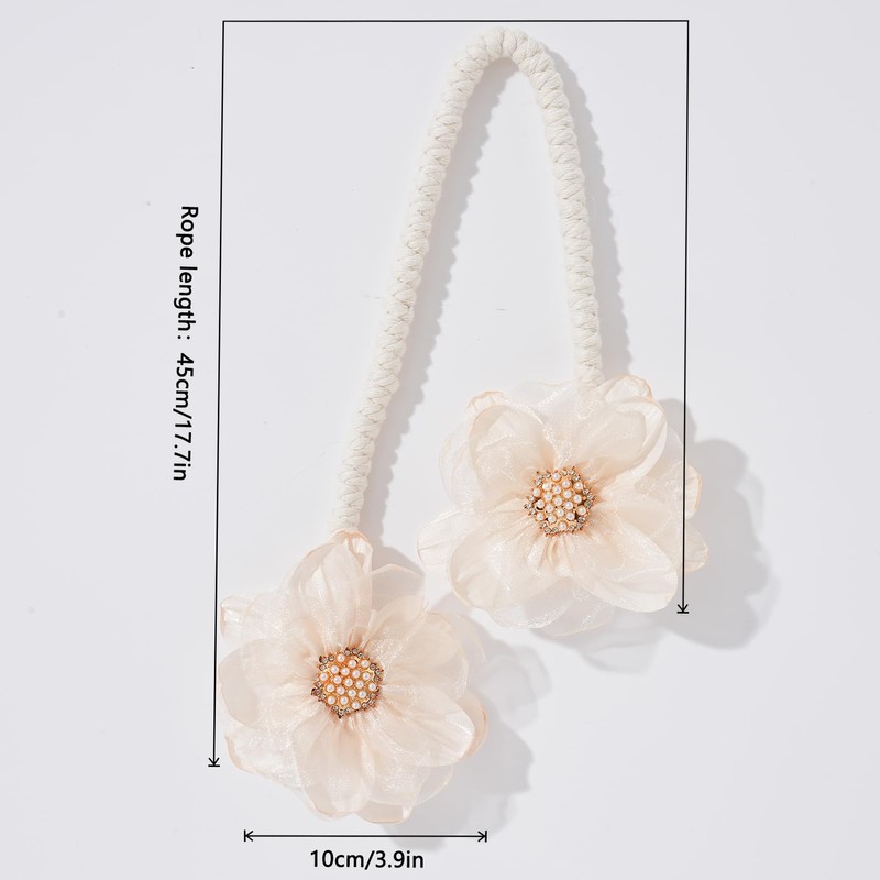 2 PCs Adjustable Boho Curtain Tieback Beige Flower Rustic Rope
