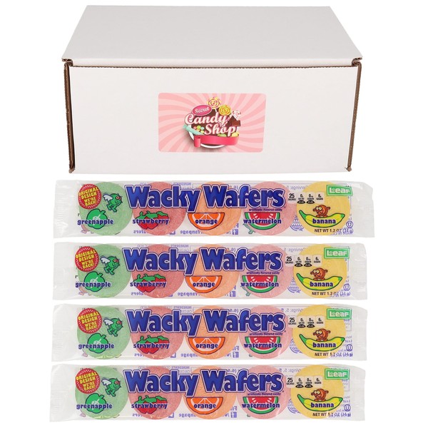 Wacky Wafers Candy 5 sabores (manzana verde, fresa, naranja, sandía, plátano) (paquete de 4)