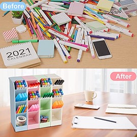 Organizador de escritorio, caja de almacenamiento para bolígrafos con gran capacidad, 4 piezas, 16 compartimentos, mezcla de 4 colores                