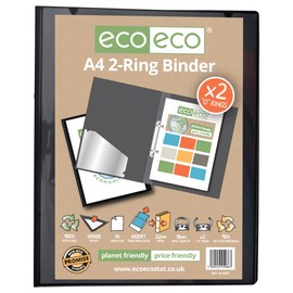 eco-eco A4 95% Recycled Presentation 22mm Spine 2 Ring Binder Black, eco086