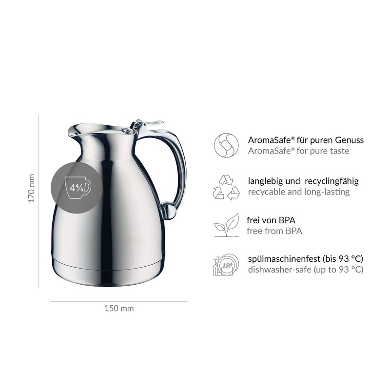 alfi HOTELLO 0.6 L Double-Walled Stainless Steel Insulated Jug Keeps