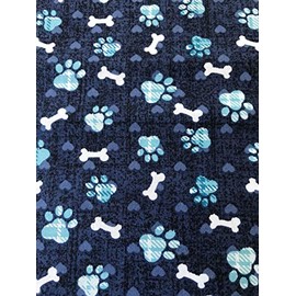 100% Cotton Fabric Sold by The Yard 1 Yard = 36 in. Length (Blue Paw Prints Hearts Bones)