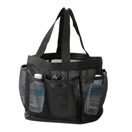 FUYGRCJ Mesh Shower Caddy Tote, Quick Dry Portable Tote Hanging Bath & Toiletry Organizer Bag with 9 Separated Storage Pockets, Suitable for Camping, Travel, College Dorm Durable Handles (black)