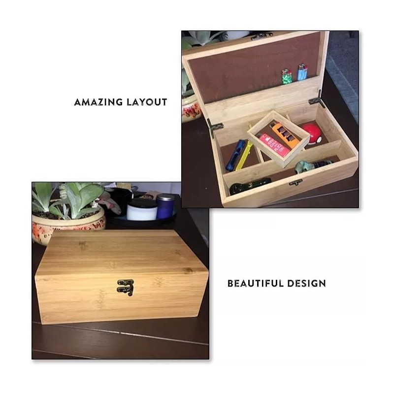 Large Premium Bamboo Wooden Stash Box for Discrete Storage of