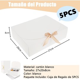 BAIWOLF Paquete de 5 Cajas de Regalo con Tapas, 27x20x8cm, Cajas de Regalo de Papel, Caja de Regalo con Lazo de Satén, Cajas de Propuesta de Dama de Honor, con Bodas y Fiestas, Baby Shower, Boda, Navidad, Cumpleaños