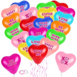 HOWAF 36pcs 12 Inch Heart Shaped Valentine's Day Balloons Conversation Heart Latex Balloons Happy Valentines Day Heart Party Balloons for Propose Wedding Engagement Anniversary Decorations Supplies