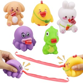 Pack of 5 Squeeze Toy Animal with Tongue Cutout, Funny Toy, Creative Novelty Relief Stress Squeeze Toy, Party Favor, Funny Gags Gifts for Children Adults
