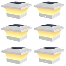 T-SUN Solar Post Cap Lights, Waterproof Outdoor Solar Powered Deck Fence Post Lights for 4 X 4 Wooden/Vinyl Posts, 3000K Warm White Lighting Decor for Deck, Patio, Garden, Porch, Fence(White - 6 Pack)