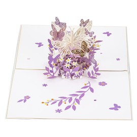 3D Floral Pop Up Card and Envelope(Butterfly&Flower),Unique Pop Up Greeting Card for Birthday, Christmas, New Year, Anniversary, Valentine, Wedding, Graduation (Purple)