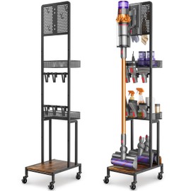 Vacuum Stand for Dyson V15 V12 V11 V10 V8 V7 V6 Gen5, Standing Dock with Accessory Holder, Vacuum Attachments for Dyson Replacement Parts, Floor Docking Station with Cordless Vacuum Storage Organizer