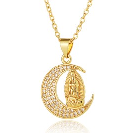 FUNWOOD Virgin Mary Religious Necklace, 18K Gold Plated CZ Pendant, Catholic Jewelry for Women, Standard, Gold Plated Cubic Zirconia, Cubic Zirconia