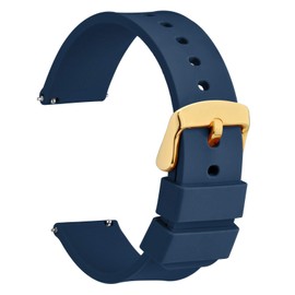 WOCCI 18mm Silicone Watch Band with Gold Buckle, Soft Rubber Replacement Straps with Quick Release (Navy)