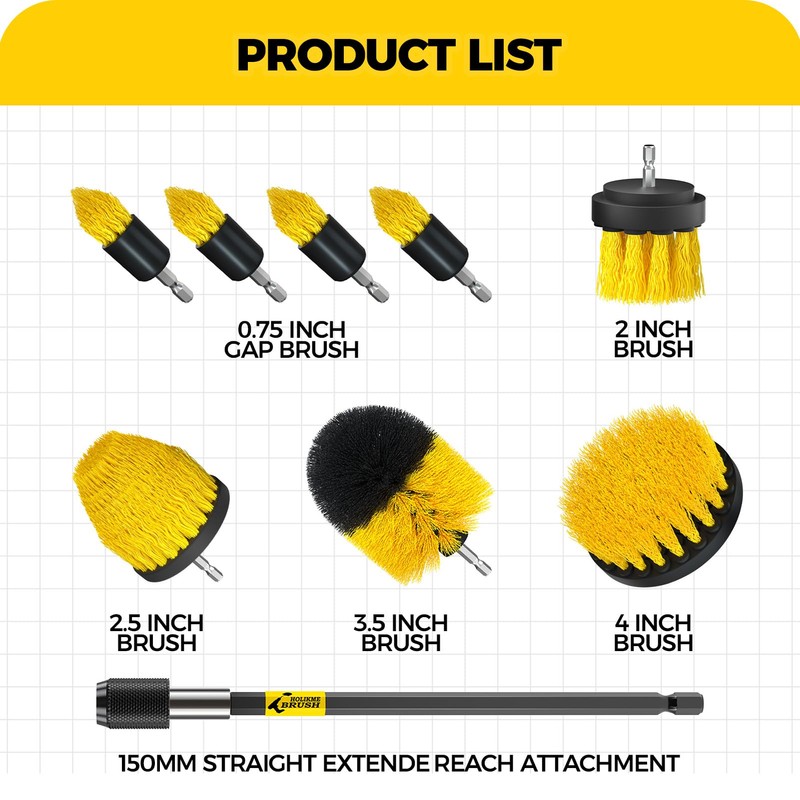 Holikme 9Pack Drill Brush ，All Purpose Drill Brush with Extend