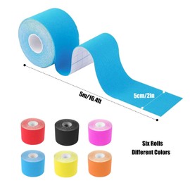 FOGAWA 6Rolls Kinesiology Tape 5m Roll Waterproof Sports Tape K Tape Physio Tape for Muscles and Joints Elastic Muscle Tape Rock Tape for Knee Shoulder Ankle Elbow Support Injury Recovery